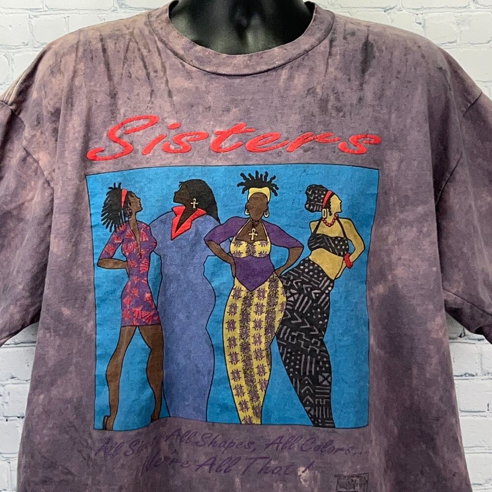 Vintage 90s Sisters T Shirt Black Pride African American USA Purple Womens 3X